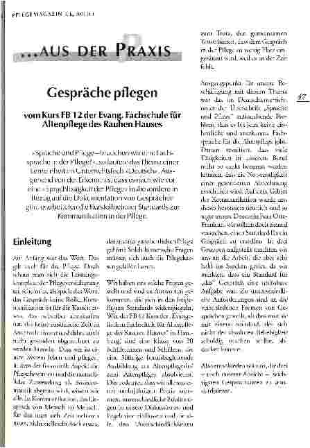 Vorschauseite 1: Gespräche pflegen vom Kurs FB 12 der Evang. Fachschule für Altenpflege des Rauhen Hauses