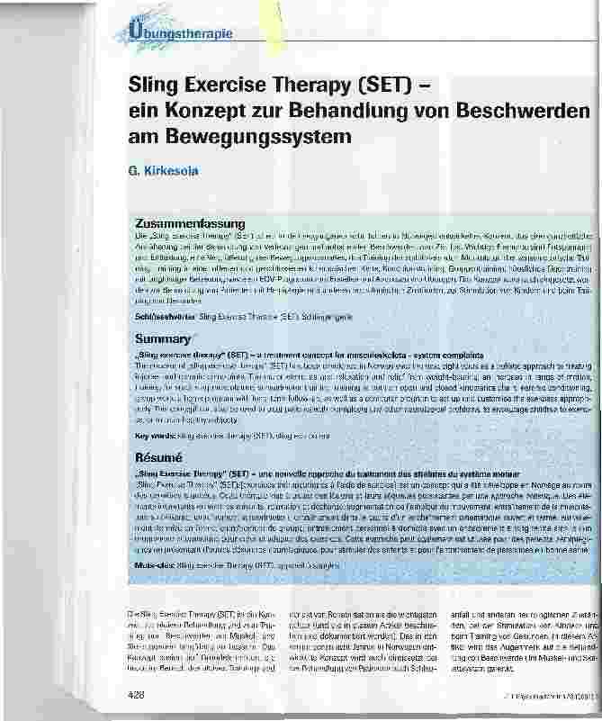 Vorschauseite 1: Sling Exercise Therapy (SET) - ein Konzept zur Behandlung von Beschwerdenam Bewegungssystem