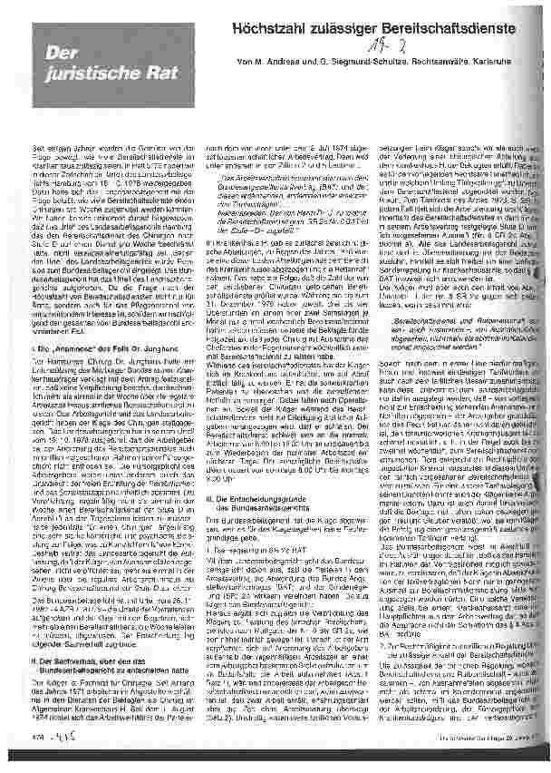 Vorschauseite 1: Höchstzahl zulässiger Bereitschaftsdienste