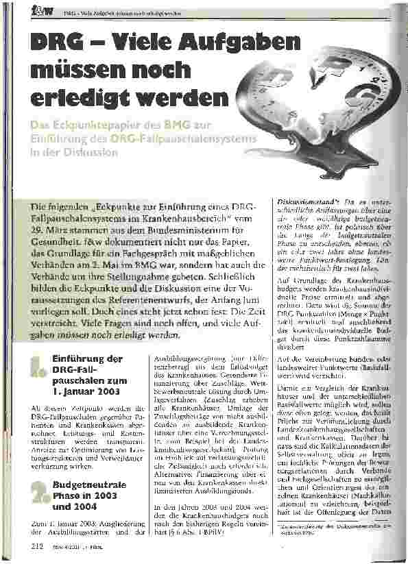 Vorschauseite 1: DRG - Viele Aufgaben müssen noch erledigt werden