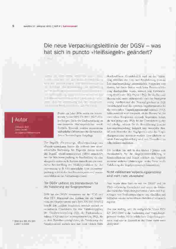 Vorschauseite 1: Die neue Verpackungsleitlinie der DGSV - was hat sich in puncto »Heißsiegeln« geändert?