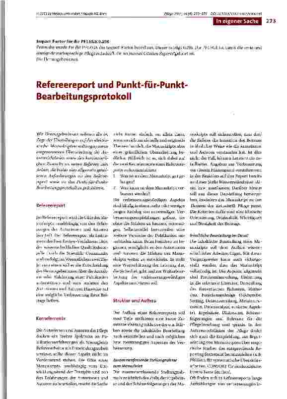 Vorschauseite 1: Refereereport und Punkt-für-Punkt-Bearbeitungsprotokoll