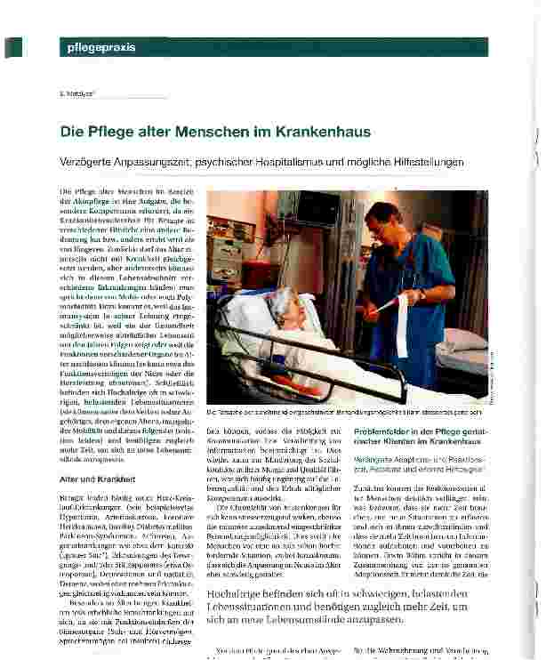 Vorschauseite 1: Die Pflege alter Menschen im Krankenhaus