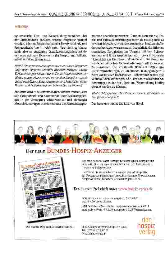 Vorschauseite 2: Was tut Not für eine ausreichende Qualifizierung in der Hospizund Palliativarbeit?