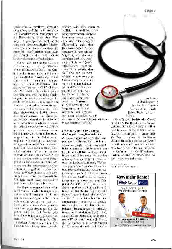 Vorschauseite 2: „Niedergelassene und Krankenhäuser sollten zur Kooperation verpflichtet werden