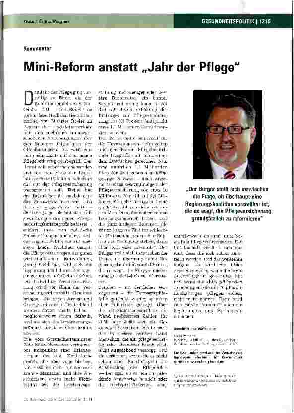 Vorschauseite 1: Mini-Reform anstatt „Jahr der Pflege