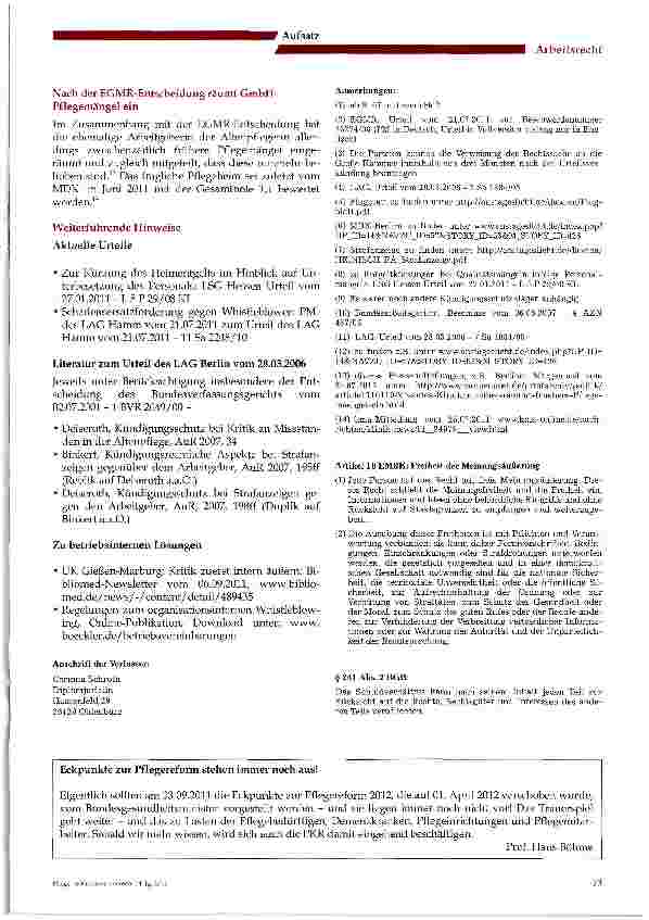 Vorschauseite 3: Gerechte Entschädigung für Fehlentscheidungen zur Kündigung einer Whistleblowerin