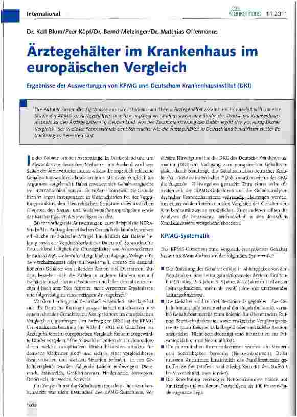Vorschauseite 1: Ärztegehälter im Krankenhaus im europäischen Vergleich