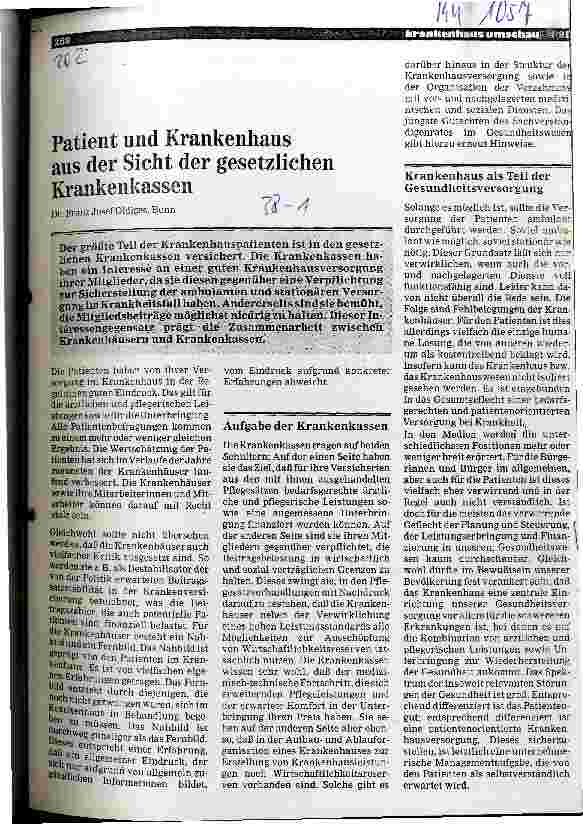 Vorschauseite 1: Patient und Krankenhaus aus der Sicht der gesetzlichen Krankenkassen