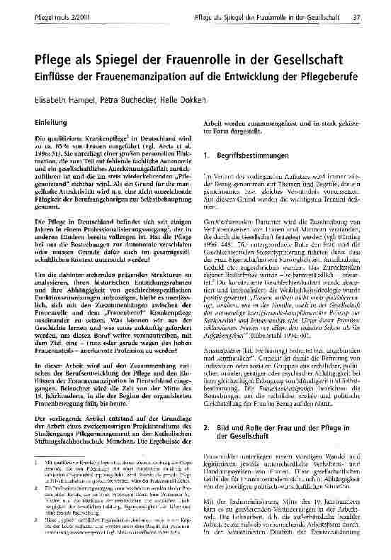 Vorschauseite 1: Pflege als Spiegel der Frauenrolle in der Gesellschaft Einflüsse der Frauenemanzipation auf die Entwicklung der Pflegeberufe
