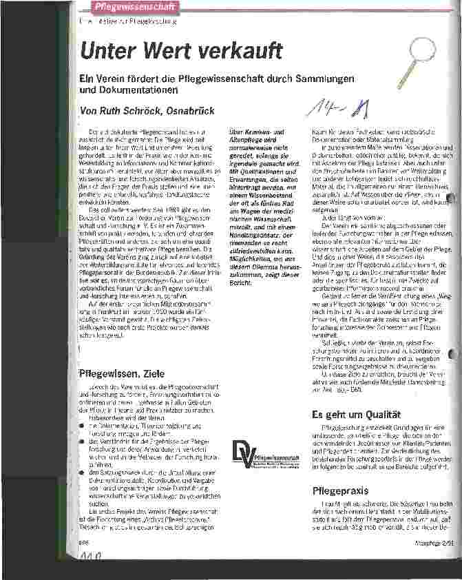 Vorschauseite 1: Unter Wert verkauft Eine Initiative zur Pflegeforschung