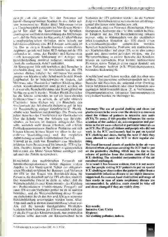 Vorschauseite 4: Luftkeimbelastung einer Intensivtherapiestation und Schleusungsregime
