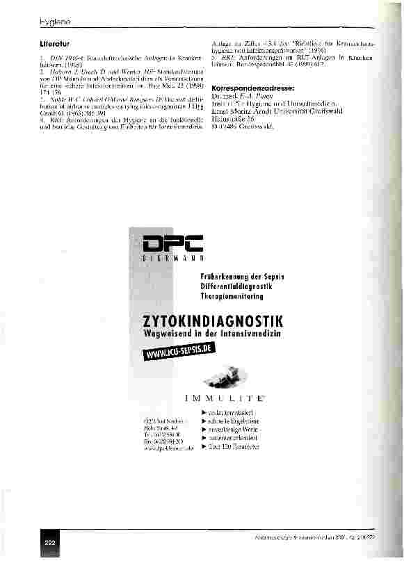 Vorschauseite 5: Luftkeimbelastung einer Intensivtherapiestation und Schleusungsregime