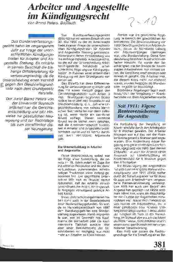 Vorschauseite 1: Arbeiter und Angestellte im Kündigungsrecht