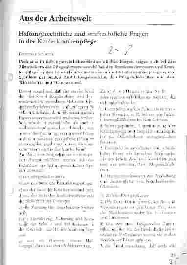 Vorschauseite 1: Haftungsrechtliche und strafrechtliche Fragen in der Kinderkrankenpflege