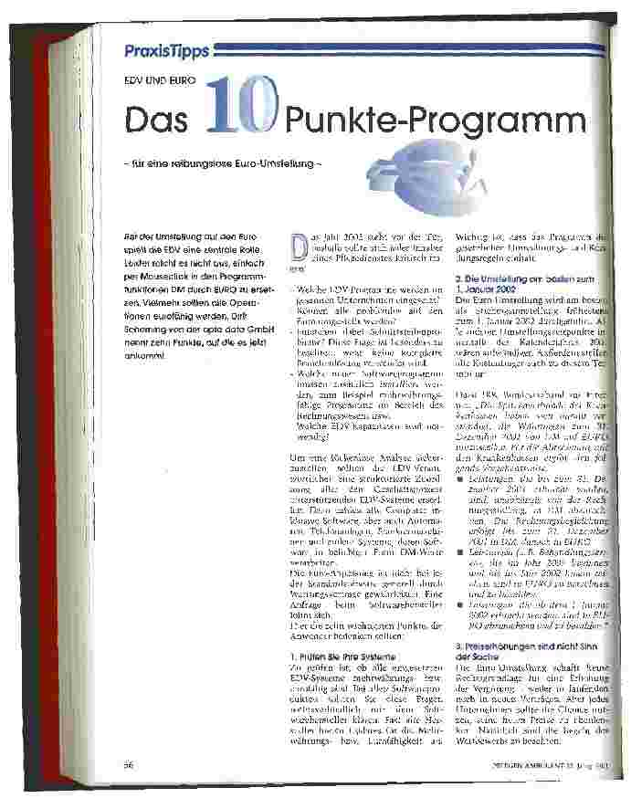 Vorschauseite 1: Das 10 Punkte-Programm für eine reibungslose Euro-Umstellung EDV und Euro