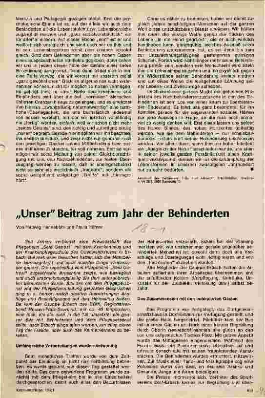 Vorschauseite 1: Unser Beitrag zum Jahr der Behinderten