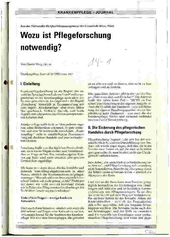Vorschauseite 1: Wozu ist Pflegeforschung notwendig?