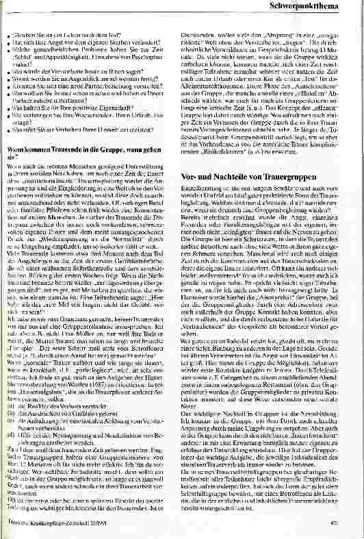 Vorschauseite 3: Geteiltes Leid ist halbes Leid Ein Bericht über die Arbeit in Trauergesprächskreisen