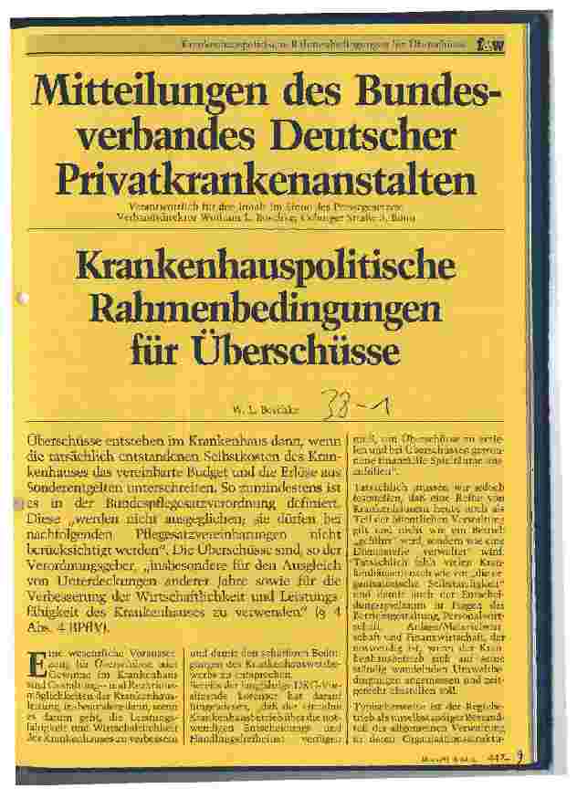 Vorschauseite 1: Krankenhauspolitische Rahmenbedingungen für Überschüsse