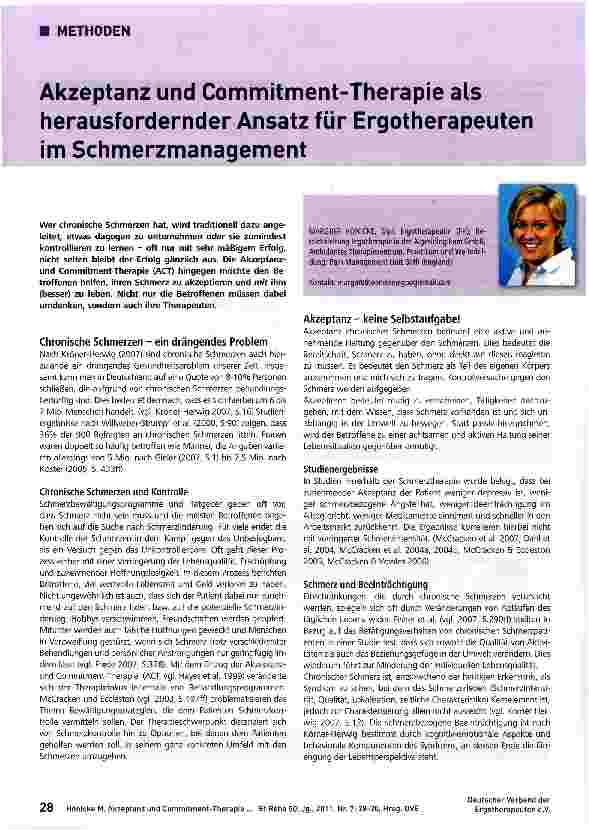 Vorschauseite 1: Akzeptanz und Commitment-Therapie als herausfordernder Ansatz für Ergotherapeuten im Schmerzmanagement