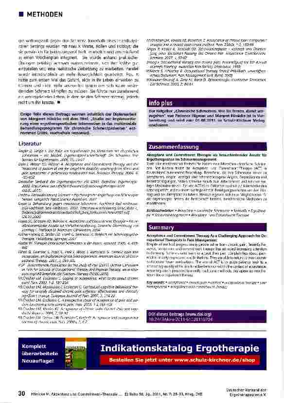 Vorschauseite 3: Akzeptanz und Commitment-Therapie als herausfordernder Ansatz für Ergotherapeuten im Schmerzmanagement