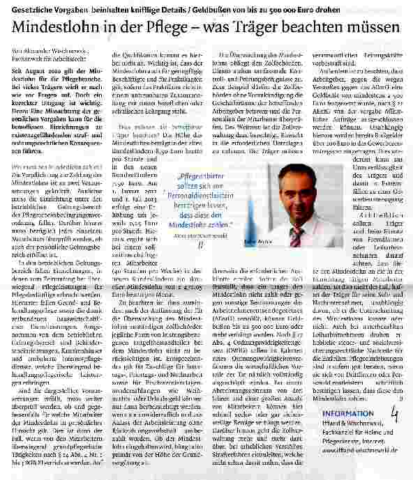 Vorschauseite 1: Mindestlohn in der Pflege - was Träger beachten müssen