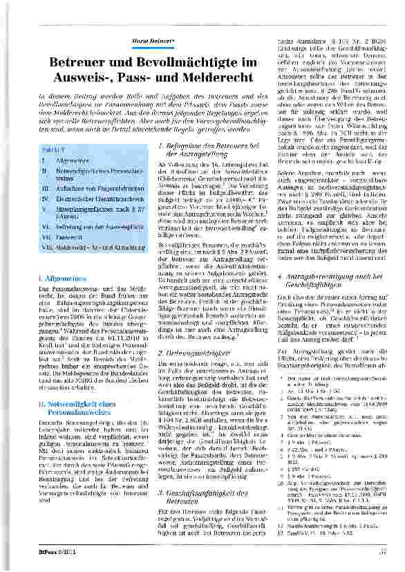 Vorschauseite 1: Betreuer und Bevollmächtigte im Ausweis-, Passund Melderecht