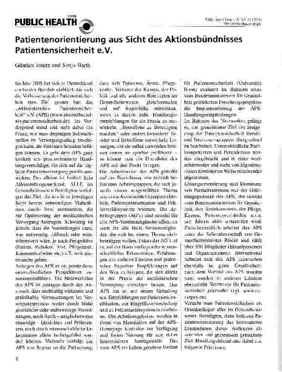 Vorschauseite 1: Patientenorientierung aus Sicht des Aktionsbündnisses Patientensicherheit e.V.