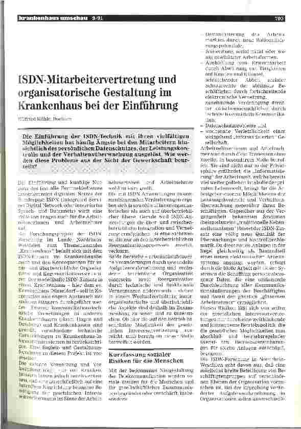 Vorschauseite 1: ISDN-Mitarbeitervertretung und organisatorische Gestaltung im Krankenhaus bei der Einführung