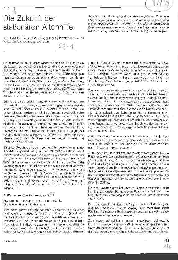 Vorschauseite 1: Die Zukunft der stationären Altenhilfe Bayr. Staatsministerium für Arbeit und Sozialordnung