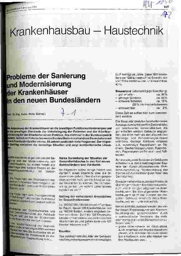 Vorschauseite 1: Probleme der Sanierung und Modernisierung der Krankenhäuser in den neuen Bundesländern