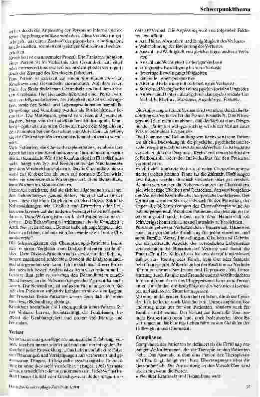 Vorschauseite 2: Psycho-soziale Aspekte in der Pflege zytostatisch behandelter Patienten