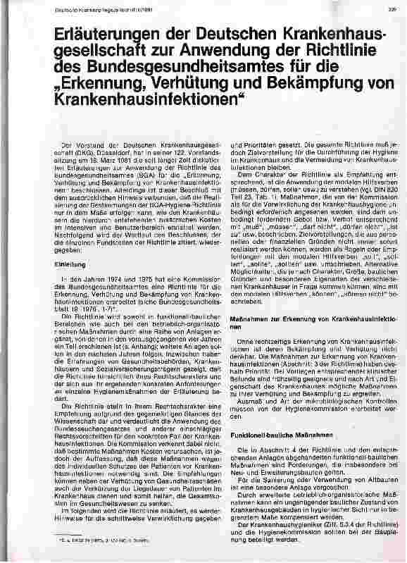 Vorschauseite 1: Erläuterungen der Deutschen Krankenhausgesellschaft zur Anwendung der Richtlinie des Bundesgesundheitsamtes