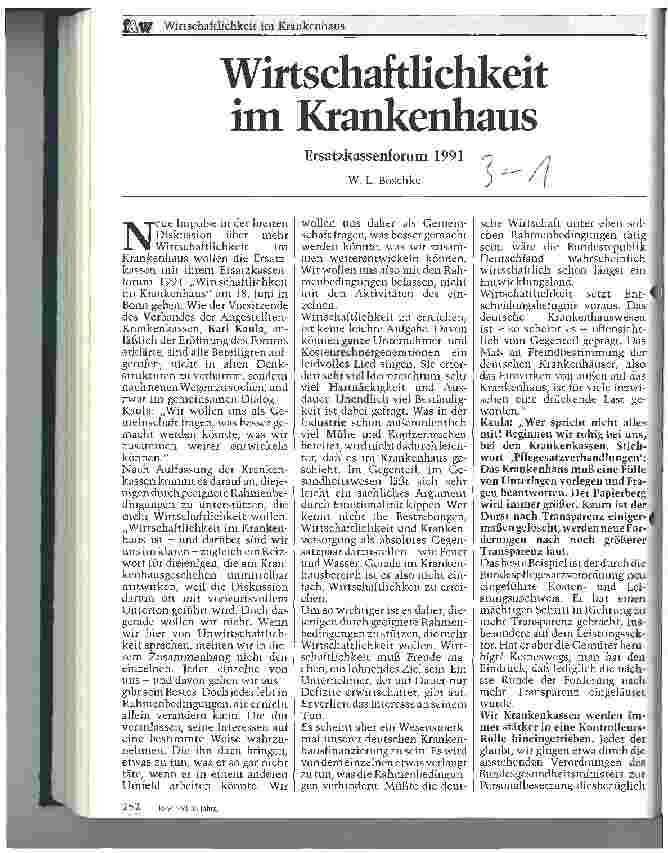 Vorschauseite 1: Wirschaftlichkeit im Krankenhaus Ersatzkassenforum 1991