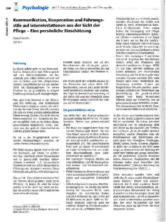 Vorschauseite 1: Kommunikation, Kooperation und Führungsstile auf Intensivstationen aus der Sicht der Pflege - Eine persönliche Einschätzung