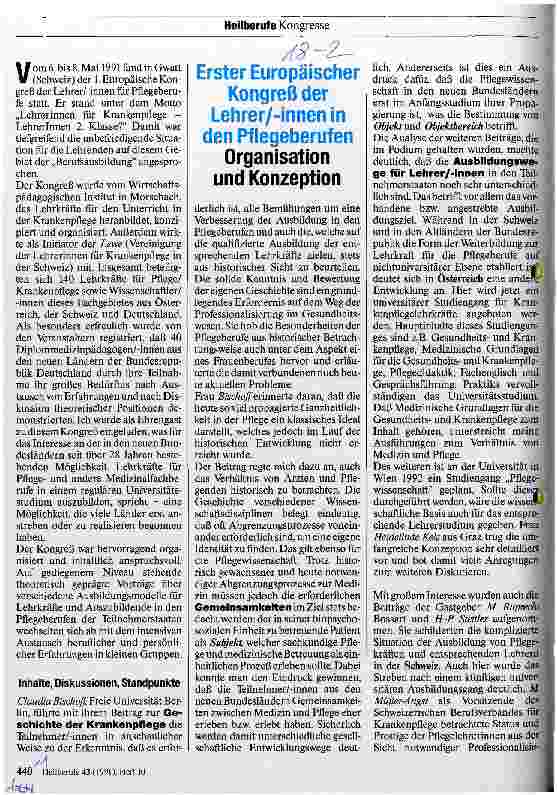 Vorschauseite 1: Erster Europäischer Kongreß der Lehrer/Innen in den Pflegeberufen Organisation und Konzeption