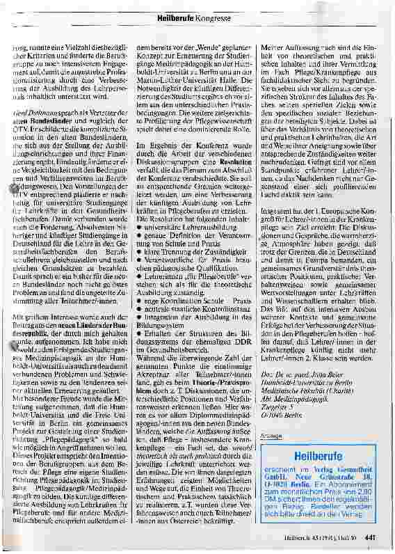 Vorschauseite 2: Erster Europäischer Kongreß der Lehrer/Innen in den Pflegeberufen Organisation und Konzeption