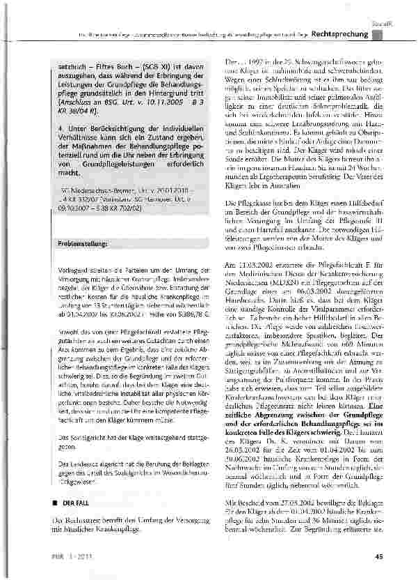 Vorschauseite 2: Häusliche Krankenpflege - Zusammentreffen von Krankenbeobachtung als Behandlungspflege mit GrundpflegeSGB V § 37 Abs. 2 Satz 1; SCB XI § 14 Abs. 4; SGG § 86, § 96, § 99