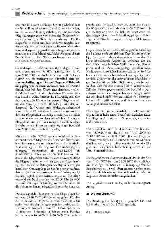 Vorschauseite 3: Häusliche Krankenpflege - Zusammentreffen von Krankenbeobachtung als Behandlungspflege mit GrundpflegeSGB V § 37 Abs. 2 Satz 1; SCB XI § 14 Abs. 4; SGG § 86, § 96, § 99