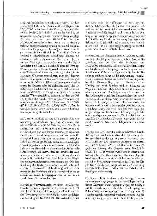 Vorschauseite 4: Häusliche Krankenpflege - Zusammentreffen von Krankenbeobachtung als Behandlungspflege mit GrundpflegeSGB V § 37 Abs. 2 Satz 1; SCB XI § 14 Abs. 4; SGG § 86, § 96, § 99