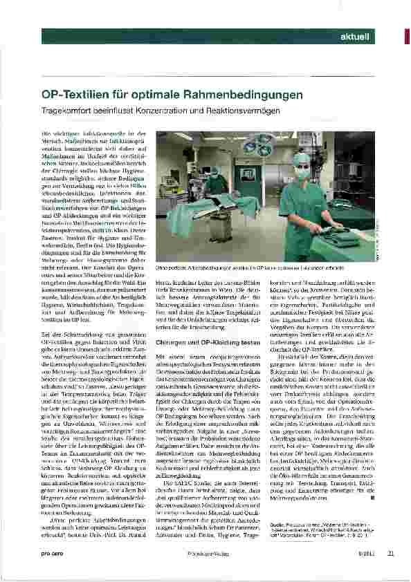 Vorschauseite 1: OP-Textilien für optimale RahmenbedingungenTragekomfort beeinflusst Konzentration und Reaktionsvermögen