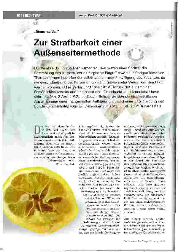 Vorschauseite 1: Zur Strafbarkeit einer Außenseitermethode