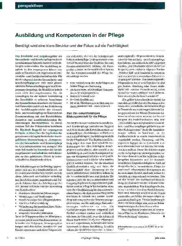 Vorschauseite 1: Ausbildung und Kompetenzen in der Pflege