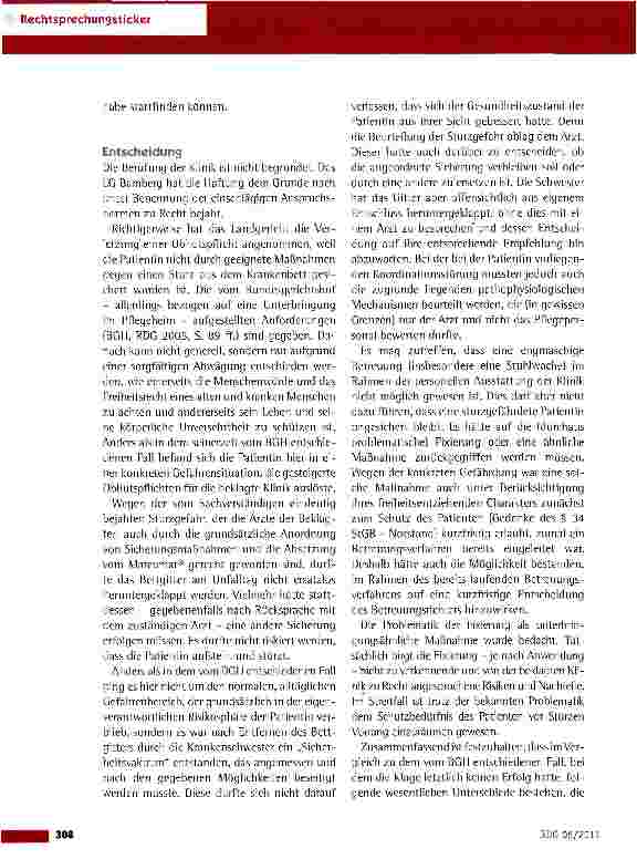 Vorschauseite 2: Akute Sturzgefährdung im Krankenhaus OLG Bamberg vom 1.8.2011 (4 U 197/09