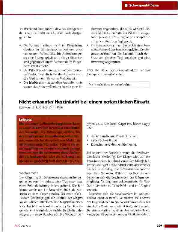 Vorschauseite 3: Akute Sturzgefährdung im Krankenhaus OLG Bamberg vom 1.8.2011 (4 U 197/09