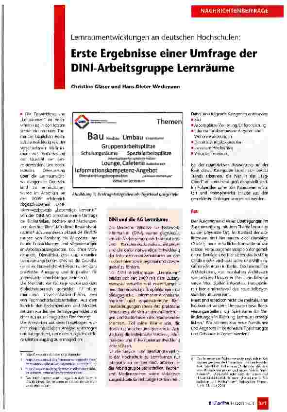 Vorschauseite 1: Erste Ergebnisse einer Umfrage der DINI Arbeitsgruppe Lernräume