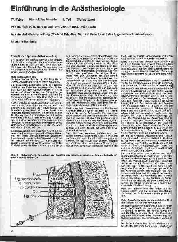 Vorschauseite 1: Einführung in die Anästhesiologie 27. Folge: Die Lokalanästhesie 2. Teil (Fortsetzung)