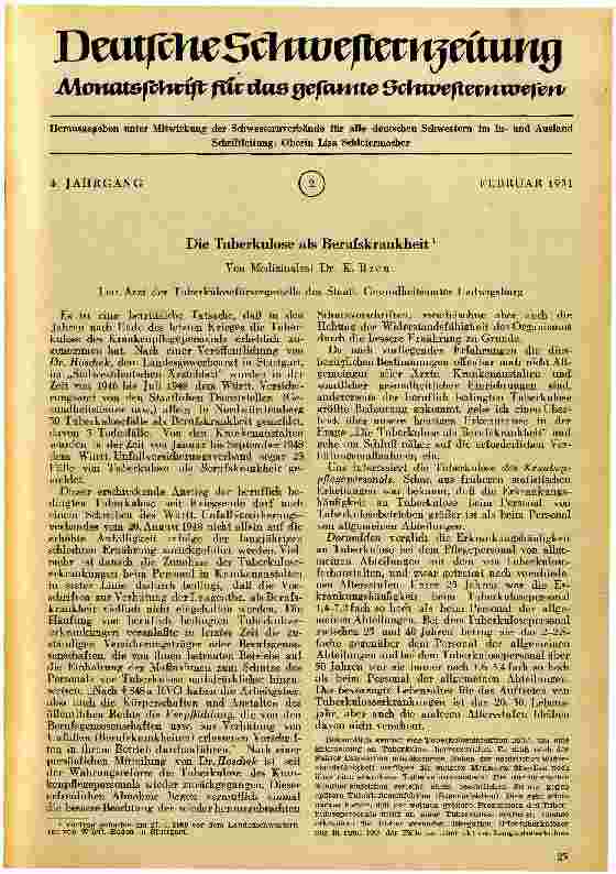 Vorschauseite 1: Die Tuberkulose als Berufskrankheit