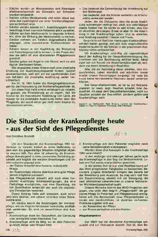 Vorschauseite 2: Die Situation der Krankenpflege heute aus der Sicht der Krankenpflegeschule